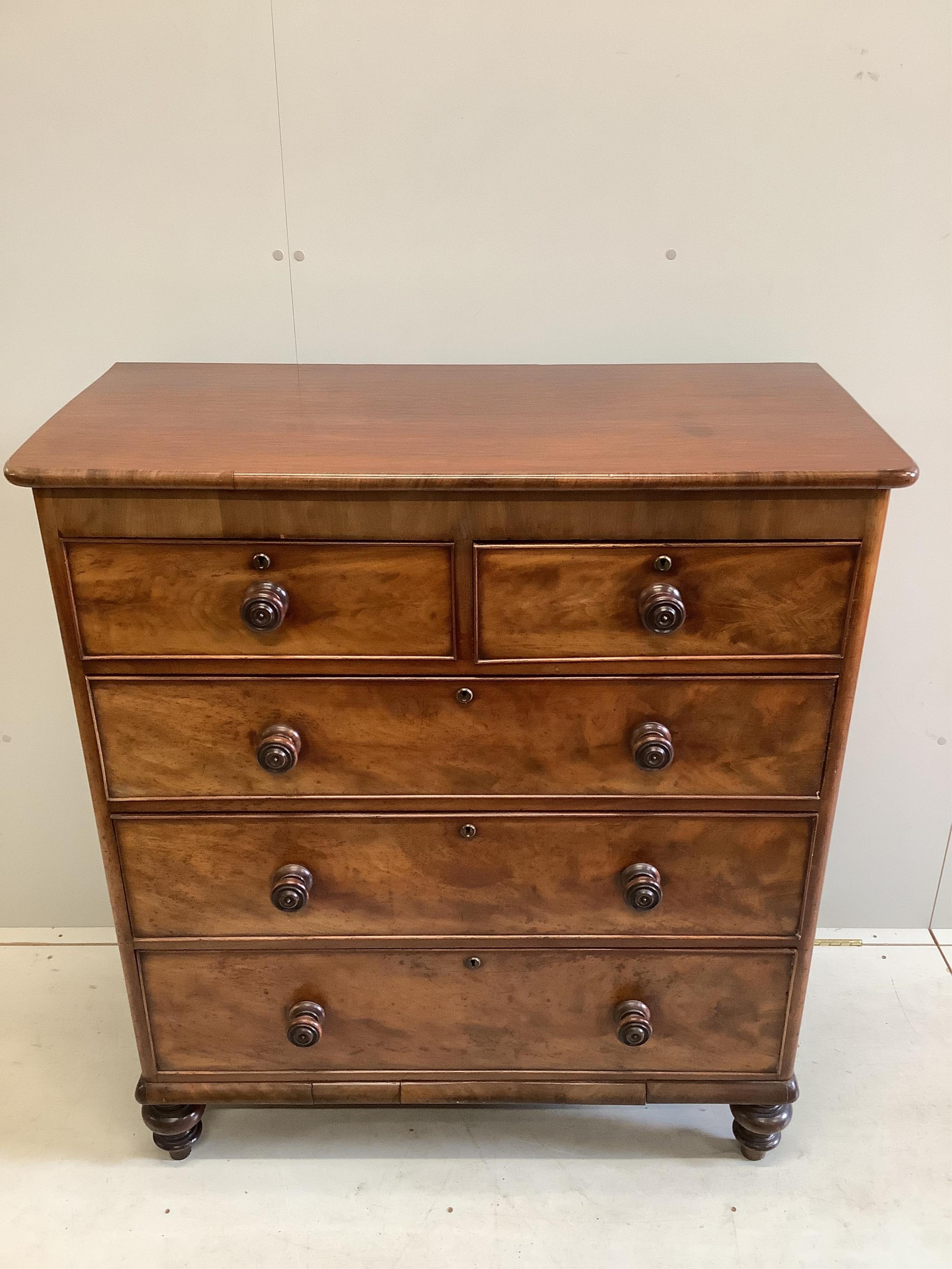 A Victorian mahogany chest, width 106cm, depth 49cm, height 118cm. Condition - good